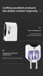 Wall‑Mount No‑Drill Smart Toothbrush Holder with UV Sterilization & Drying