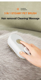 3‑in‑1 Electric Pet Steam Brush, One‑Click Spray for Floating Hair Removal